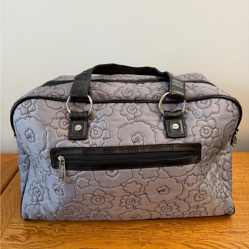 Thirty One City Weekender Bag Grey With Black Flowers Customized Teal L - Picture 4 of 13